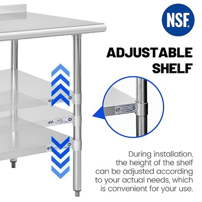 Hally Stainless Steel Table 14 x 36 in, Kitchen Prep Work Table, Backsplash | Provides a narrow surface for appliances or outdoor cooking; lower shelf organizes gear, while adjustable feet reduce wobble.