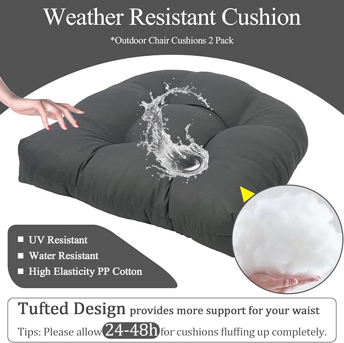 MTMR Outdoor Chair Cushions Set of 2, Patio Furniture Seat Pads, Waterproof | 2Pcs , waterproof cover, PP cotton, u-shaped, no-fading, thick patio seat pads for outdoor wicker furniture in yard, 19x19x4