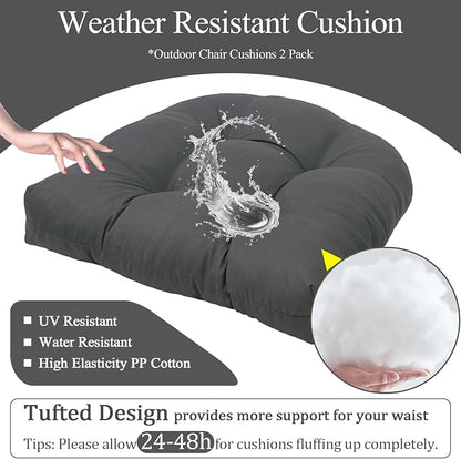 MTMR Outdoor Chair Cushions Set of 2, Patio Furniture Seat Pads, Waterproof | 2Pcs , waterproof cover, PP cotton, u-shaped, no-fading, thick patio seat pads for outdoor wicker furniture in yard, 19x19x4