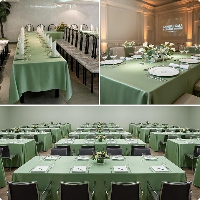8 Pack Sage Green Tablecloth 60 x 102 Inch Rectangle For 6 Foot Tables | Wrinkle Resistant, Washable Polyester Fabric, Rectangular Table Cloth for Wedding Party Banquet Buffet and Camping