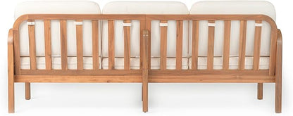 Christopher Knight Home Jidah Acacia Wood Outdoor 3 Seater Sofa with PE Wicker Armrest, Solid Wood Patio Sofa with Removable Cushion, Comfy Lounge Sofa for Patio Furniture Set, Light Teak+Beige