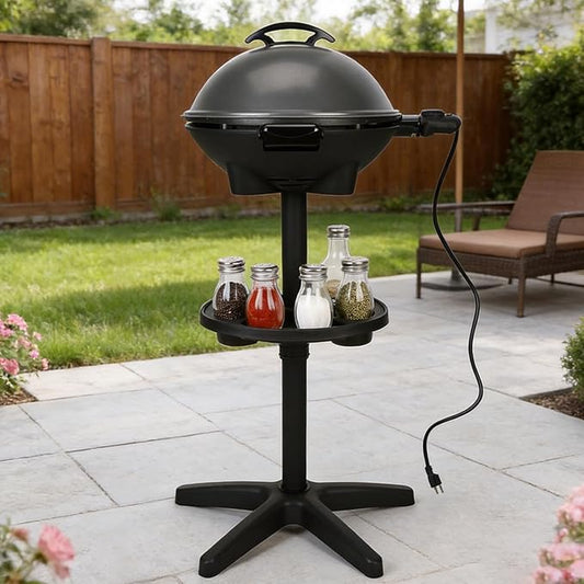 2-in-1 Outdoor Electric Grill & Portable BBQ with Removable Stand - Features Non-Stick Baking Pan & Intelligent Temperature Control for Balcony, Backyard, Camping, and Party Use, Gray