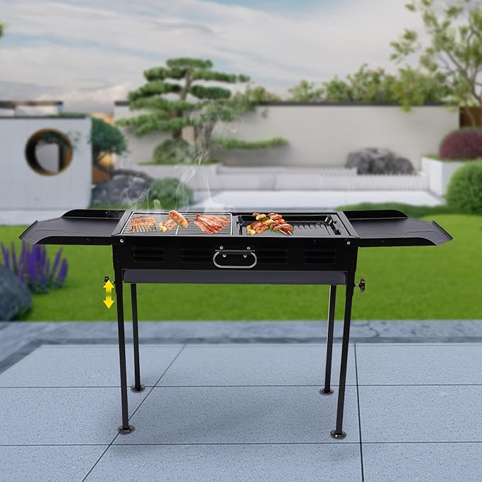 Portable Charcoal Grill with Side Table and Handle,Stainless Steel Folding BBQ Grill for Outdoor Cooking,Portable Barbecue Grill Camp Grill for Outdoor Camping Hiking Picnics Tailgating Backpacking