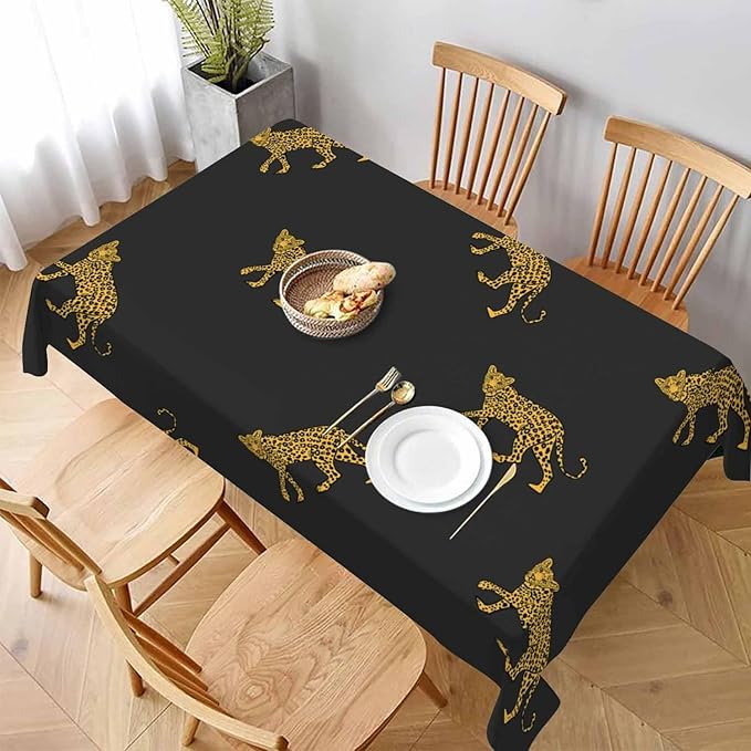 TKS MITLAN Wild Leopard Tablecloth Decor African Animal Lively Jump Cartoon Fun Wildlife Repeat Table Cloth Dining Room Kitchen Table Cover 60" X 84" Oblong/Rectangle