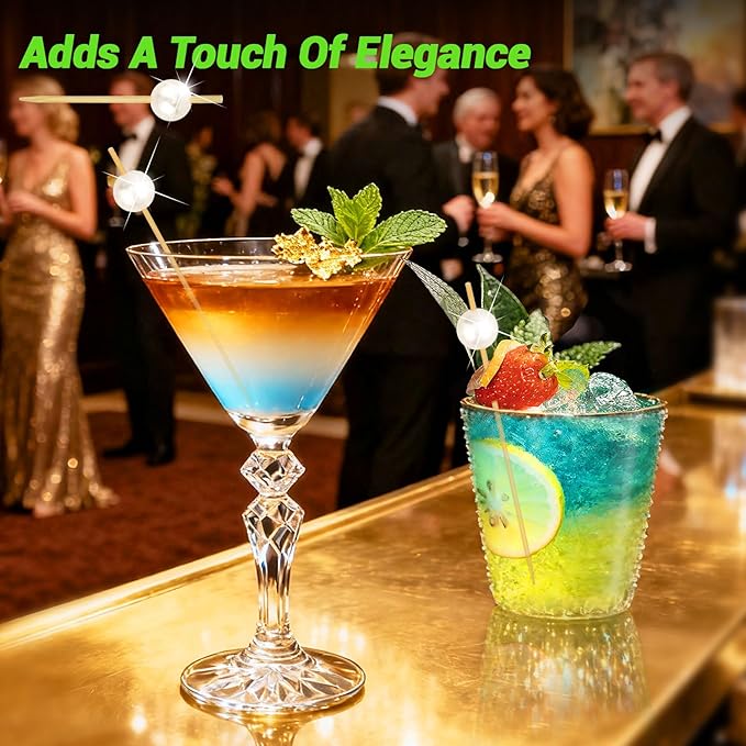100 Pcs Cocktail Picks, Decorative Pearl Toothpicks, for Holiday Valentines Day Theme Party Wooden Long Cocktail Sticks Appetizers Fruits Drink Garnish Decorations Party Supplies (4.7 Inch)