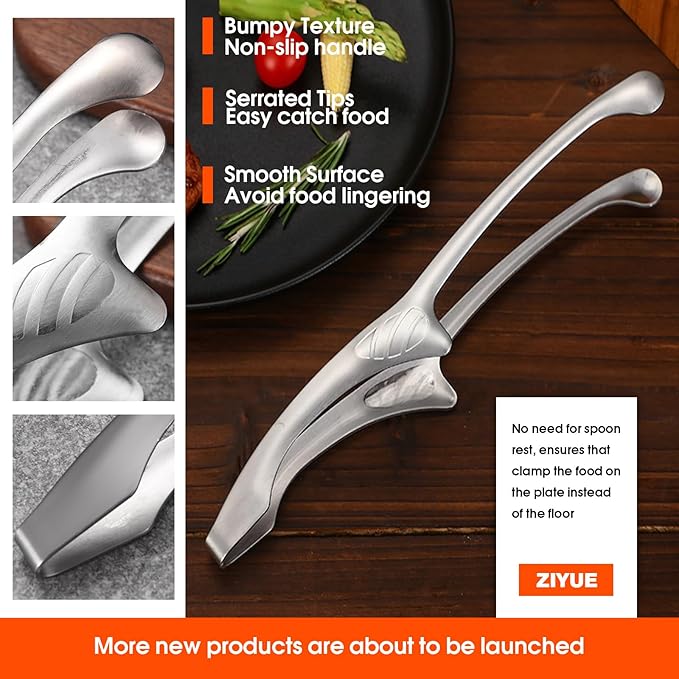 5 Pcs BBQ Tongs for Korea & Japanese Baebeque, Stainless Steel Grill Tongs Bbq Tong Self Standing Grilling Stencils(5 Pcs Rounds Tips)