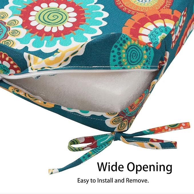 Magpie Fabrics Indoor Outdoor Cushion Cover Replacement 2 Pack, NO Insert! Water Repellent Slipcover with Ties Decor for Patio Garden Chair Sofa Bench Wicker(Floral Green, 20x18x4 Inch)