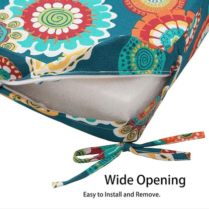 Magpie Fabrics Indoor Outdoor Cushion Cover Replacement 2 Pack, NO Insert! Water Repellent Slipcover with Ties Decor for Patio Garden Chair Sofa Bench Wicker(Floral Green, 20x18x4 Inch)
