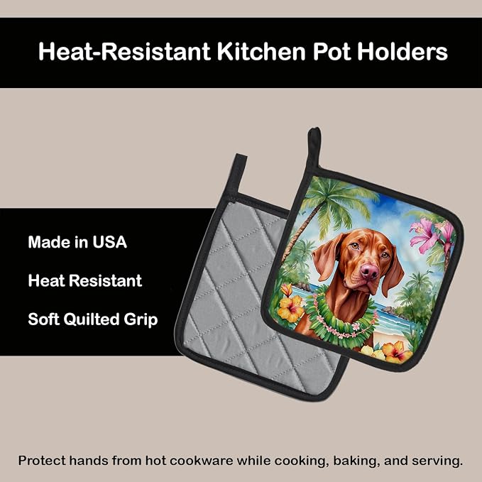 Caroline's Treasures Vizsla Luau Pair of Pot Holders Kitchen Heat Resistant Pot Holders Sets Oven Hot Pads for Cooking Baking BBQ, 7 1/2 x 7 1/2