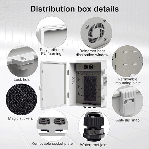 Namunanee Outdoor Electrical Junction Box, ABS Water Resistant Enclosure with Internal Mounting Panel & Hinged Cover (13" H* 9.2" L* 4.6" W & Outlet)
