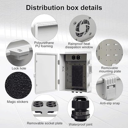 Namunanee Outdoor Electrical Junction Box, ABS Water Resistant Enclosure with Internal Mounting Panel & Hinged Cover (13" H* 9.2" L* 4.6" W & Outlet)