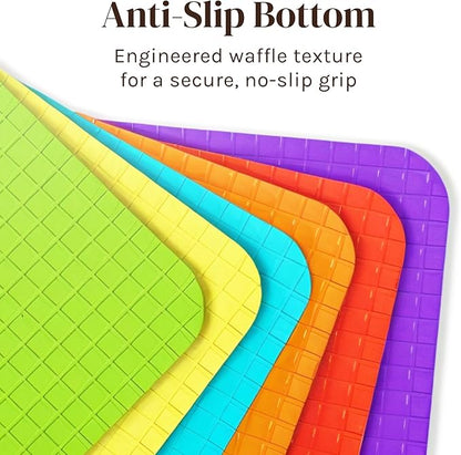 Extra Thick Flexible Cutting Board Mats Set of 6 for Kitchen, BPA Free Plastic Cutting Boards, Non-Slip Waffle Back, Dishwasher Safe, Color Coded with Food Icons, 15x12 Inch - Cooler Kitchen