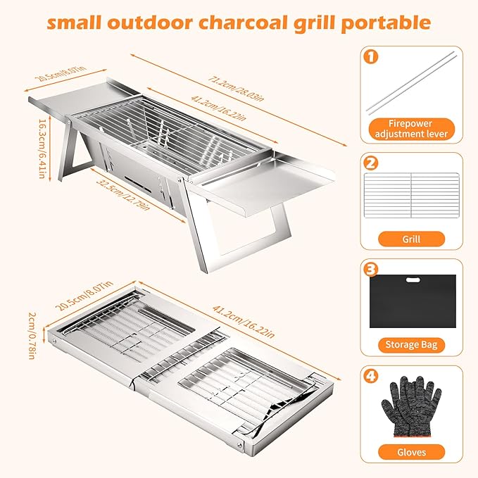 Small Portable Bbq Charcoal Grill,Mini Folding Barbecue Grill With 4-Level Heat Control,Outdoor Tabletop Bbq For Camping Essentials,Easy-To-Use Barbecue Smoker For Picnic Garden Terrace Camping Travel