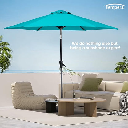 Tempera Patio Market Outdoor Table Umbrella with Push Button Tilt and Crank, Large Sun Umbrella with Sturdy Pole & Fade Resistant Canopy, Easy to Set