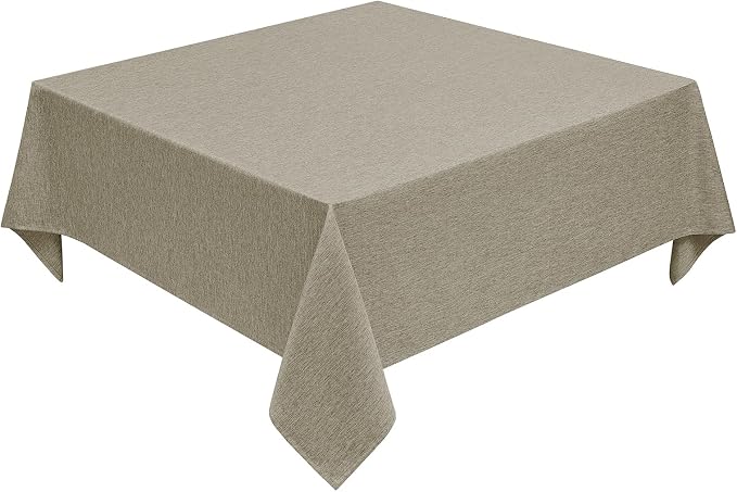 Decorelia Faux Linen Square Tablecloth for Dining Room,Waterproof Texture Decorative Farmhouse Rustic Table Cloth for Indoor Outdoor Party, Holiday Banquet Picnics Patio,52 x 52 Inch (Square),Natural