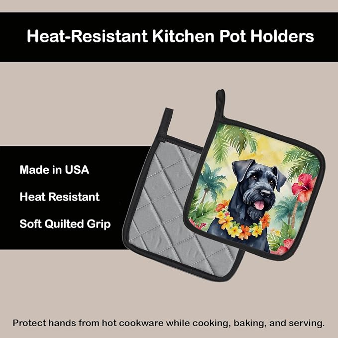 Caroline's Treasures Giant Schnauzer Luau Pair of Pot Holders Kitchen Heat Resistant Pot Holders Sets Oven Hot Pads for Cooking Baking BBQ, 7 1/2 x 7 1/2