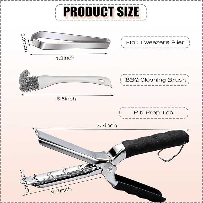Rib Membrane Removal Tools, Rib Prep Tool, Stainless Steel BBQ Rib Skinner with Tweezer plier, BBQ Cleaning Brush and Gloves, for Easy Rib Skinner, Kitchen Gadgets for Barbecue Enthusiasts & Chefs