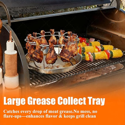 Vertical Skewer Gyro Spit Pan with Chicken Leg Rack for Grill, 13 Inch Stainless Steel-Shawarma Stand for Oven, Al Pastor Skewer with 8-12 Inch Sticks, for Tacos, Chicken Drumstick, Brazilian