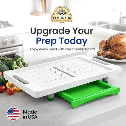 Large Cutting Board - XL Meal Prep System with Juice Groove, Spikes, Drip Tray & Removable BPA Free Cutting Board - Patented Multi-Feature Design Carving Board - BBQ Essential & Kitchen Gifts
