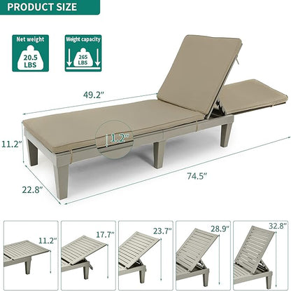 YITAHOME Chaise Lounge Chairs for Outside with Cushion & Adjustable Backrest, Sturdy Loungers for Patio Poolside, Easy Assembly & Waterproof & Lightweight with 265lbs Weight Capacity, Set of 4, Taupe