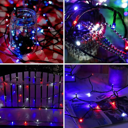 kemooie 4th of July Patriotic Decoration, 500 LED Red White and Blue Lights with 8 Modes, Outdoor Waterproof String Lights for Fourth of July, Memorial Day, Independence Day Decor
