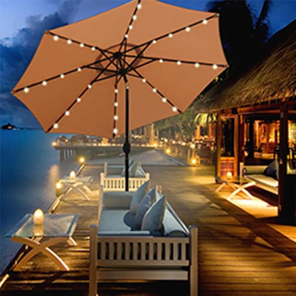 Blissun 9 ft Solar Umbrella, 32 LED Lighted Patio Umbrella, Table Market Umbrella, Outdoor Umbrella for Garden, Deck, Backyard, Pool and Beach (Tan)