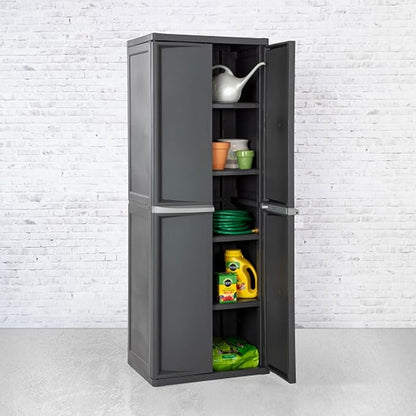 Sterilite 4 Shelf Cabinet, Lockable Utility Storage, Gray, 2-Pack | Adjustable Shelves - Plastic Shelving Unit for Organizing Garage, Pantry, Basement, Laundry Room or Mudroom