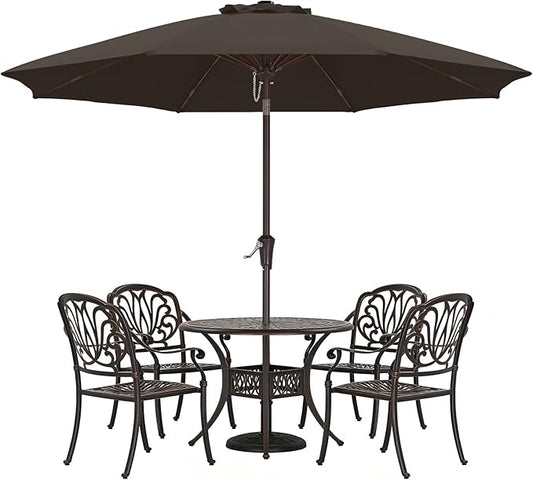 ABCCANOPY 9FT Outdoor Patio Umbrella, 8 Ribs Table Umbrella w/Crank for Easy Set Up, Suitable for Garden, Lawn, Deck & Backyard (Brown)