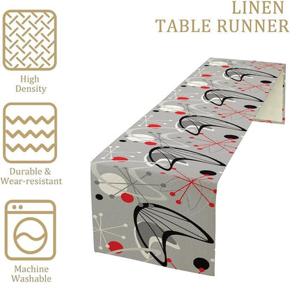 Mid Century Table Runner，Mid Century Modern 1950 Style Vintage Retro Atomic Style Print Table Runners for Party Kitchen Dining Banquet 13x120Inch