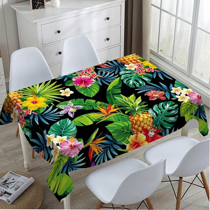 TKS MITLAN Pineapples Decorative Rectangle Tablecloth Hawaii Pineapples Palm Leaves Flowers Polyester Table Cloths Kitchen Table Cover for Dining BBQ Picnic Coffee Table 60 x 84 Inch 6-8 Seats
