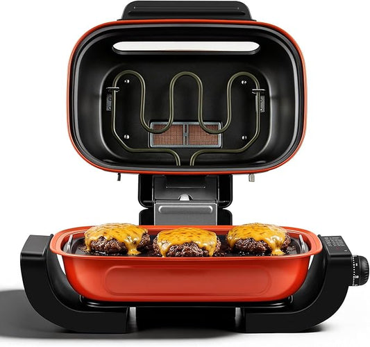 Electric Grill, Techwood 3-in-1 Indoor Grill, Odor-Free 3-Layer Filter Korean BBQ Grill, Timer Control Knob, Double Sided Heating, Roast, Toast, Grill & More for Parties & Everyday Meals, 1300W
