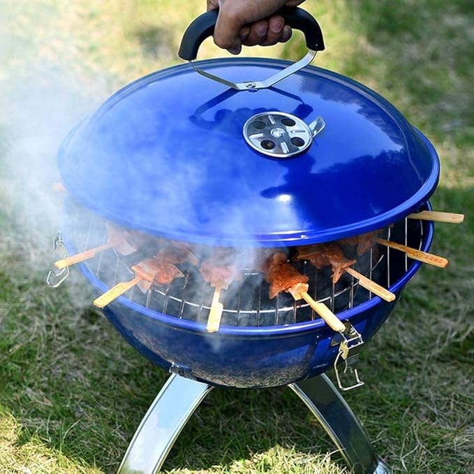 Bbq Grill Charcoal Grill Charcoal Stove Portable Charcoal Grill Stainless Steel Round Outdoor Barbecue BBQ Grill Enamel Stove For Cooking Picnic Barbecue Grill Charcoal Griddle (Color : Green)