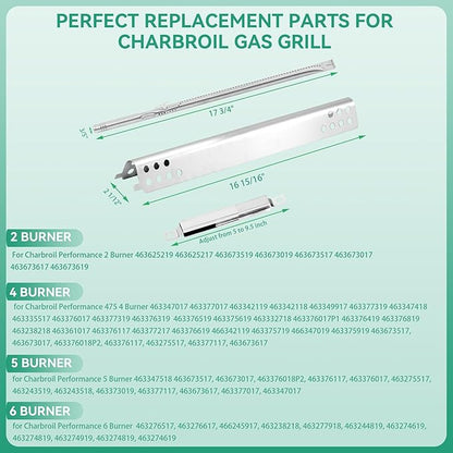 463342119 Grill Replacement Parts for Charbroil Performance 4 Burner 463342119, 463332718, 463347017, 463342118 , 463376217, 463376018P2, G470-5200-W1 Burner Tube, G470-0004-W1A Heat Plate, Crossover