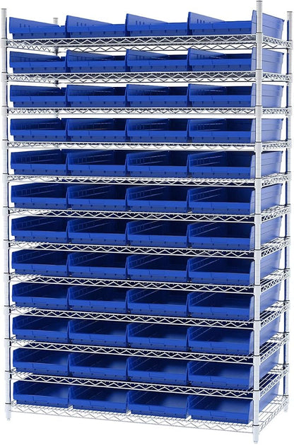 Akro-Mils 30174 Heavy Duty Plastic Shelf Bins, 24"x 11"x 4", Blue, 6-Pk | Heavy Duty Nesting Storage Bins for Garage, Closet, Refrigerator, Kitchen, Cabinet, Drawer Organization, Pantry Organization