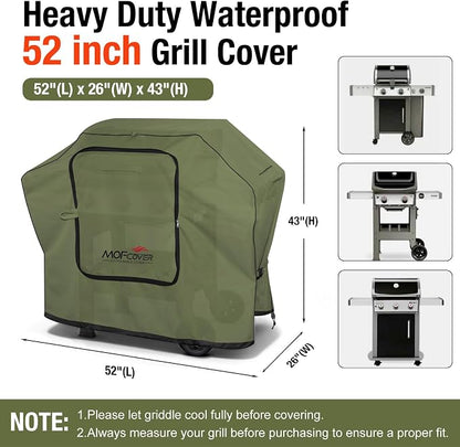 Exclusive Foldable 52 inch Grill Cover, 600D Heavy Duty Outdoor BBQ Cover for 2-4 Burners Grill Weber 7106 Spirit 200 300 Series, Green
