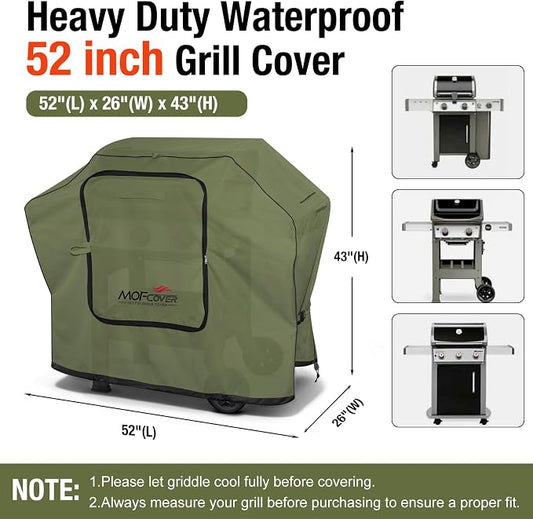 Exclusive Foldable 52 inch Grill Cover, 600D Heavy Duty Outdoor BBQ Cover for 2-4 Burners Grill Weber 7106 Spirit 200 300 Series, Green