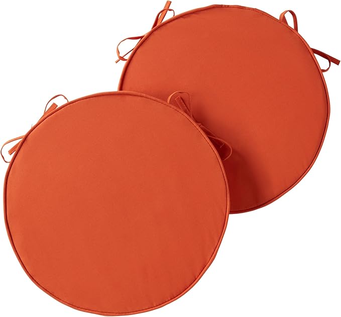 Set of 2 Outdoor 18 inch Round Patio Dining Chair Pads – Comfortable Fiber-Filled Seat Cushions with Ties, Reversible Polyester Fabric - Rust