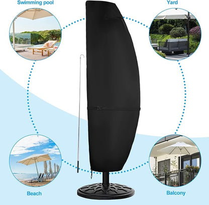 Patio Umbrella Cover 9ft to 13ft,420D Outdoor Umbrella Covers Waterproof,Oxford Fabric with Top Vent & Rod, fits Cantilever Offset Umbrella,Large Market Umbrella,Double-Sided Umbrellas