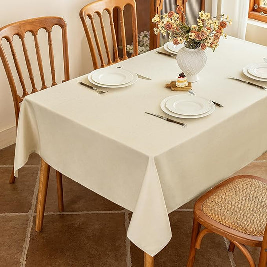 Seenus Beige Rectangle Tablecloth for 4 Foot Table, Water Resistant & Washable Fabric Tablecloth for 4-6 Seats Dining, Faux Linen Textured Rectangular Table Cloth for Kitchen Party, 54 x 72 Inch