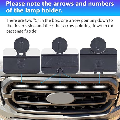 ‎MODIPIM 5PCS White LED Front Grille Lights for Ford F150 XL/XLT/XLT Sporting 2021-2023 Front Grill Smoked Lens Running Light Kit with Wiring Harness