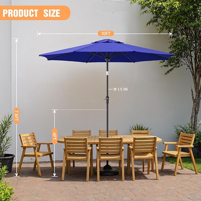 Outdoor Patio Umbrella, Table Umbrella with Push Button Tilt and Crank, 8 Ribs Market Umbrella