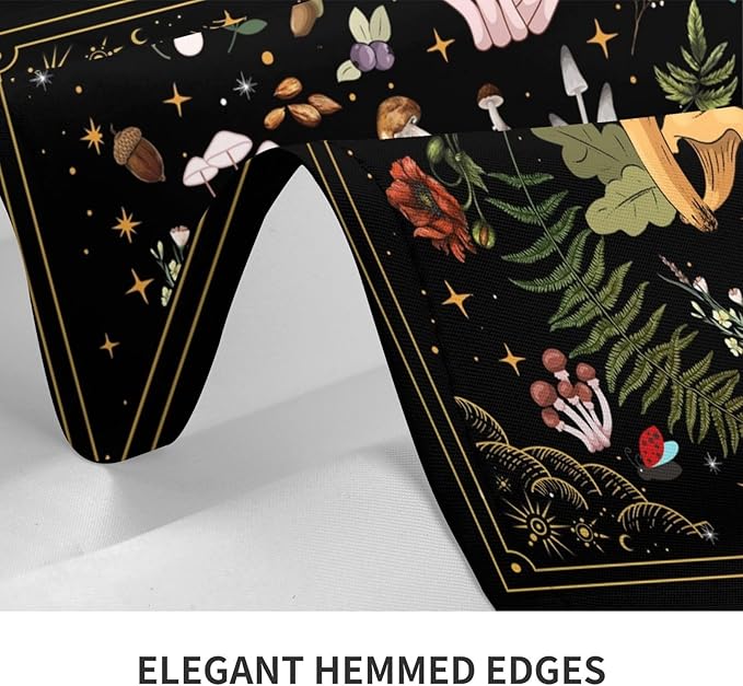 Mushroom Tablecloth Washable Waterproof Moth Gothic Witchy Table Cover for Kitchen Dining Room Picnic Party BBQ Wedding, Rectangle 54x72 Inch Black Table Cloth