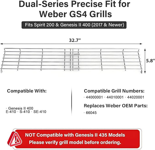 32.7"×5.8" Stainless Steel Warming Rack Foldable - 66045 Fits Weber Genesis II 400 Series Gas Grills (E410/S410/SE410,2016+)