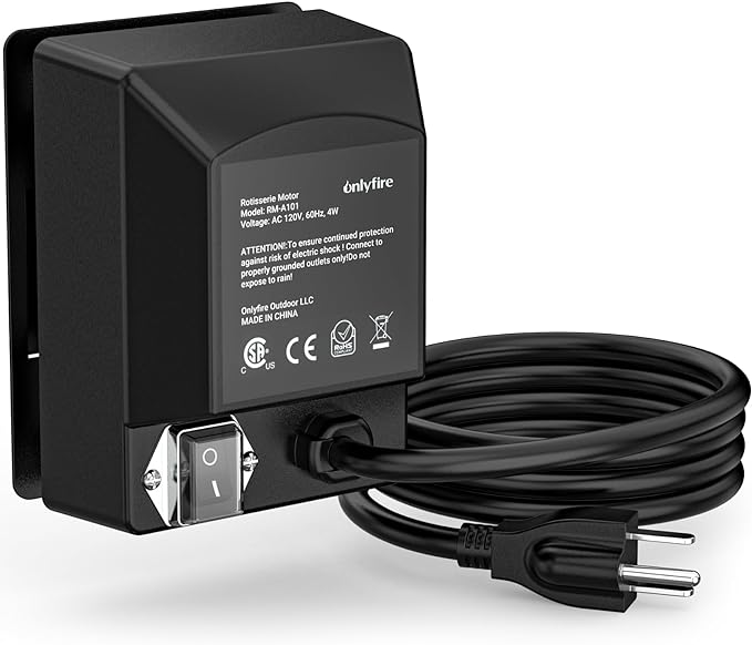 onlyfire Universal Electric Grill Rotisserie Motor 110 Volt 4 Watt On/Off Switch, Black