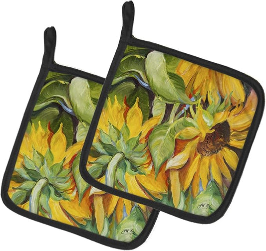 Caroline's Treasures JMK1266PTHD Sunflowers Pair of Pot Holders Kitchen Heat Resistant Pot Holders Sets Oven Hot Pads for Cooking Baking BBQ, 7 1/2 x 7 1/2