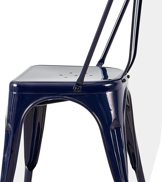 AC Pacific 18 Inch Seat Height Industrial Metal Dining Chairs, Stackable Kitchen or Bar Seat, Durable Modern Design, Versatile Accent Furniture, Set of 2, Dark Blue