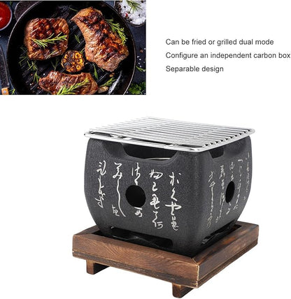 Hibachi Grill, Portable Charcoal Grill, Fast Heating Mini Grill Outdoor Japanese Mini Bbq Grill for Hiking (16.5x14.5cm / 6.5x5.7in)