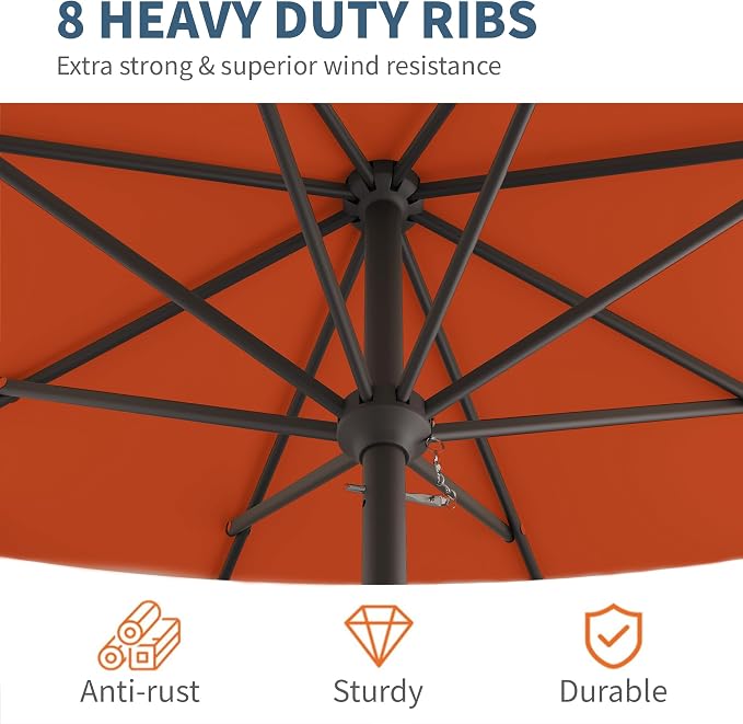 10FT Patio Umbrella, Outdoor Umbrella with Push Button Tilt and Crank, 8 Sturdy Ribs, UV Protection & Waterproof Market Umbrella for Pool, Backyard, Beach,Deck