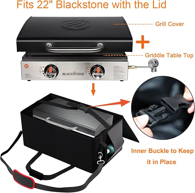 22 Inch Griddle Cover Carry Bag for Blackstone 1813 22 Inch Grill Table Top Griddle with Hood Lid, Fits Blackstone 22" Grill Griddle with Grill Cover Carrying Bag 600D Heavy Duty Water-Resistant