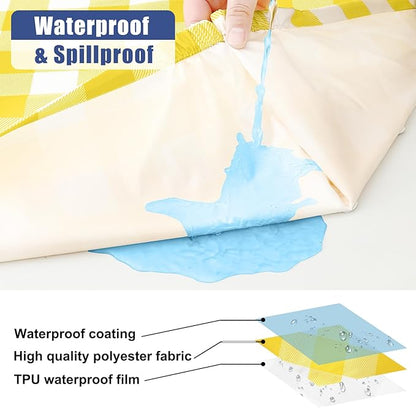 Smiry Picnic Table Cloth 2 Pack, Waterproof Elastic Fitted Tablecloths for 5FT Rectangle Tables, Washable Polyester Buffalo Plaid Tablecloth for Camping, Dining & Outdoor (Yellow & White, 30" x 60")